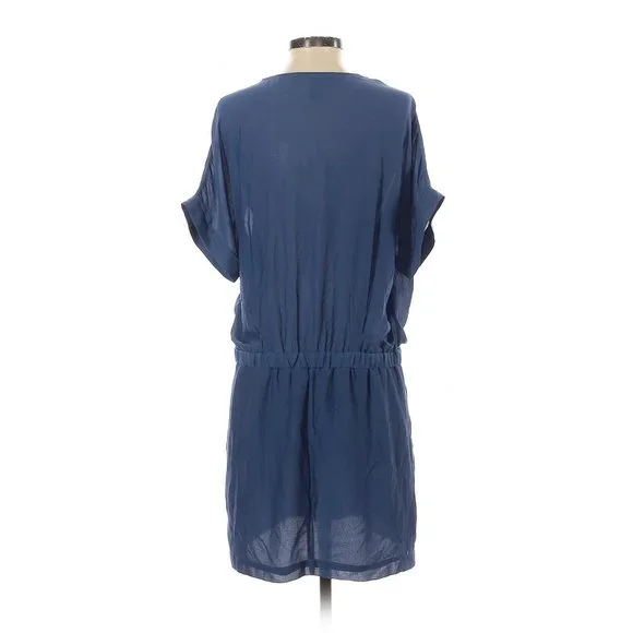 BCBGMAXAZRIA Blue Wrap Short-Sleeve Dress | Sheer Overlay | Size 8 - Picture 6 of 16
